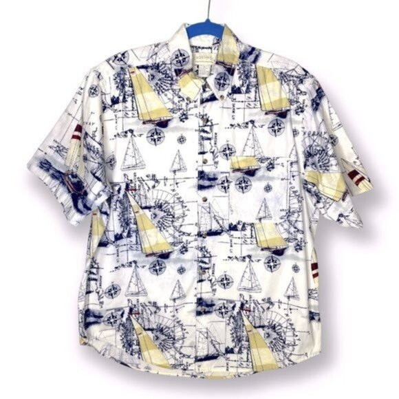 Vintage Crossings Mens Size M Nautical All Over Print Hawaiian Button Down Shirt - Picture 1 of 9